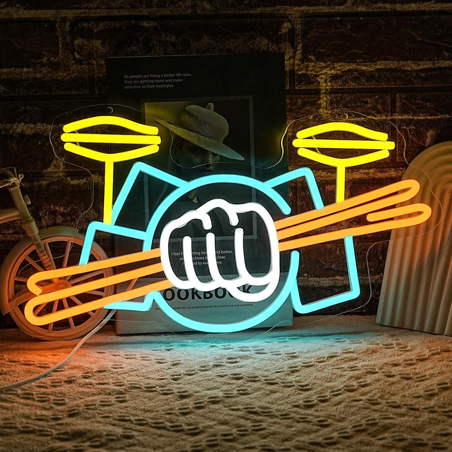 Musical Instrument With A - Drum Set Neon Sign USB Powered