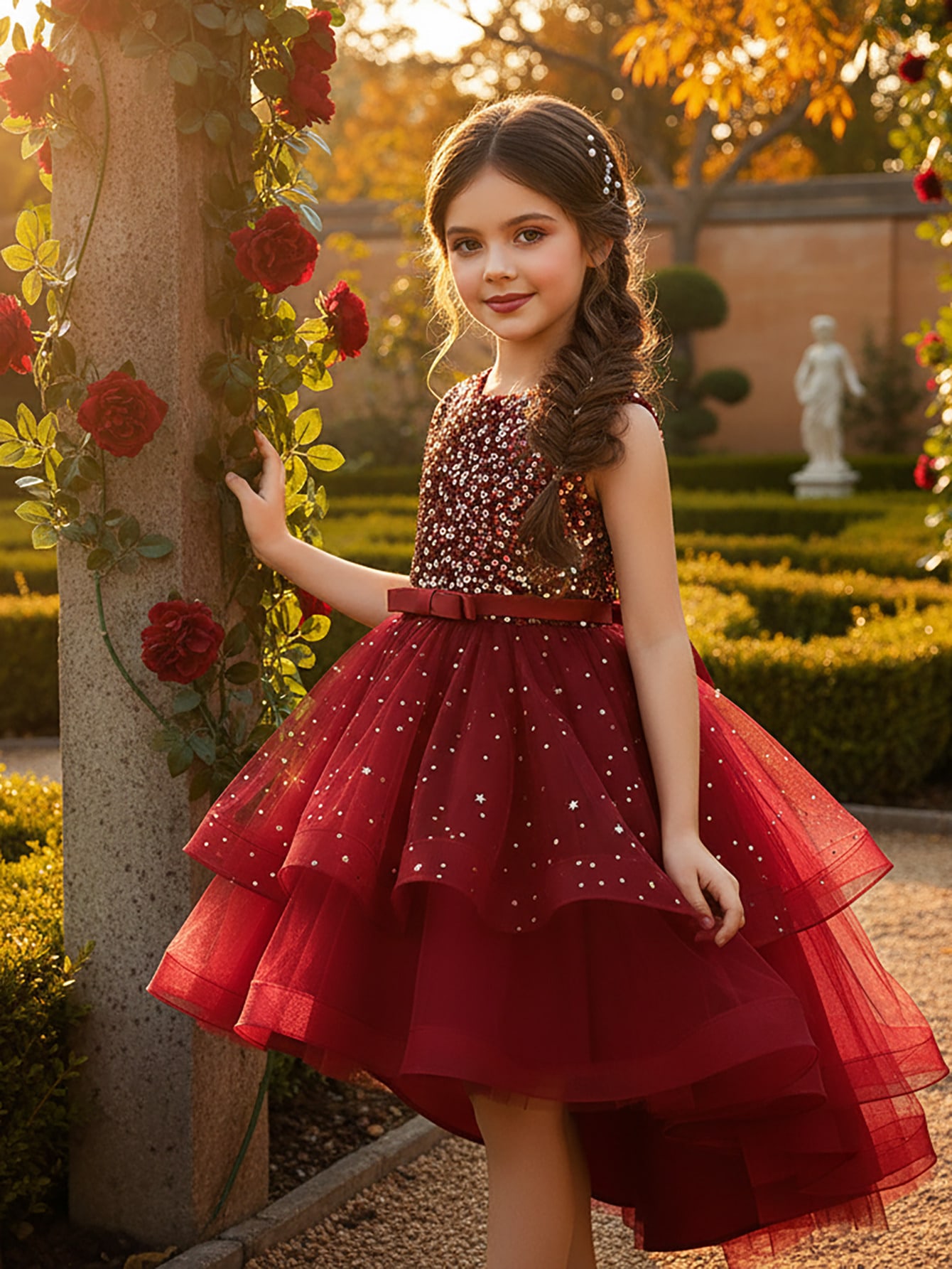 Musical Instrument Trombone - Baby Girl Princess Floral Sequins Dress