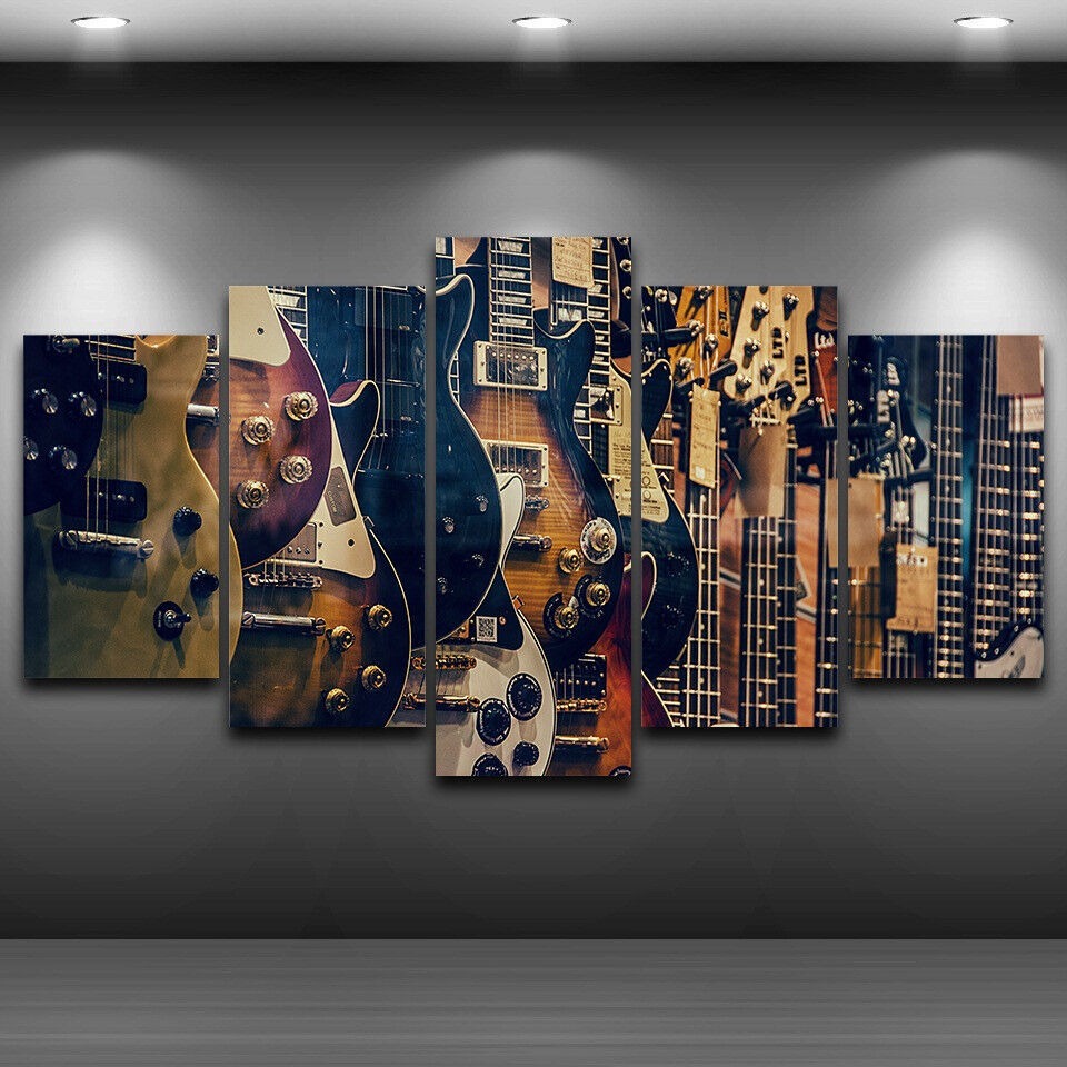 Musical Instrument Of Africa - No Frame Canvas 5Pieces Vintage Guitars