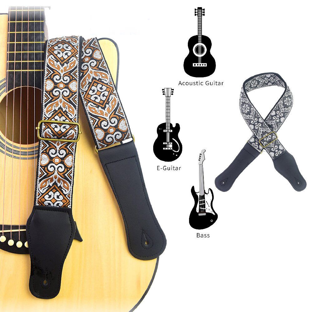 Guitar Strap Embroidered Print - Musical Instrument In English 评论和价格
