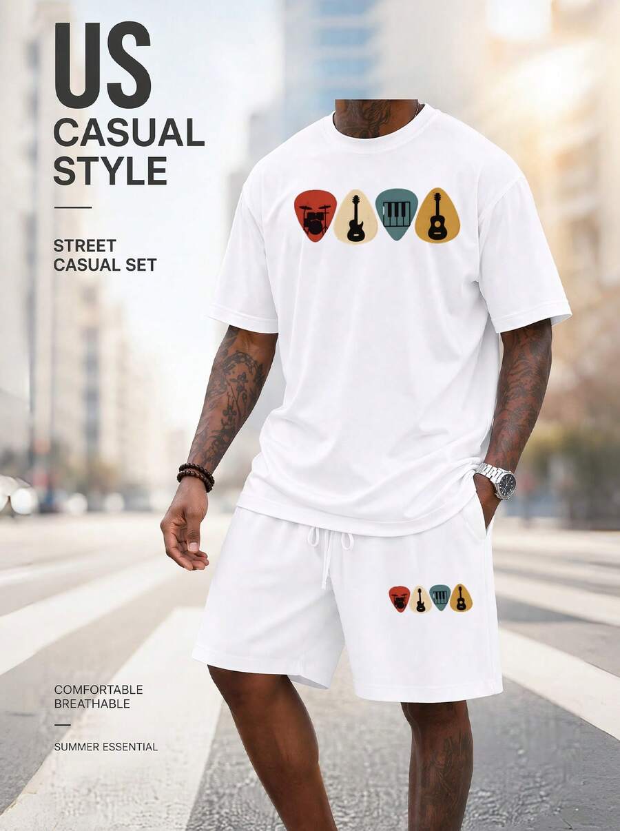Men S 2 Piece Oversized T-Shir - Musical Instrument With A 评论和价格
