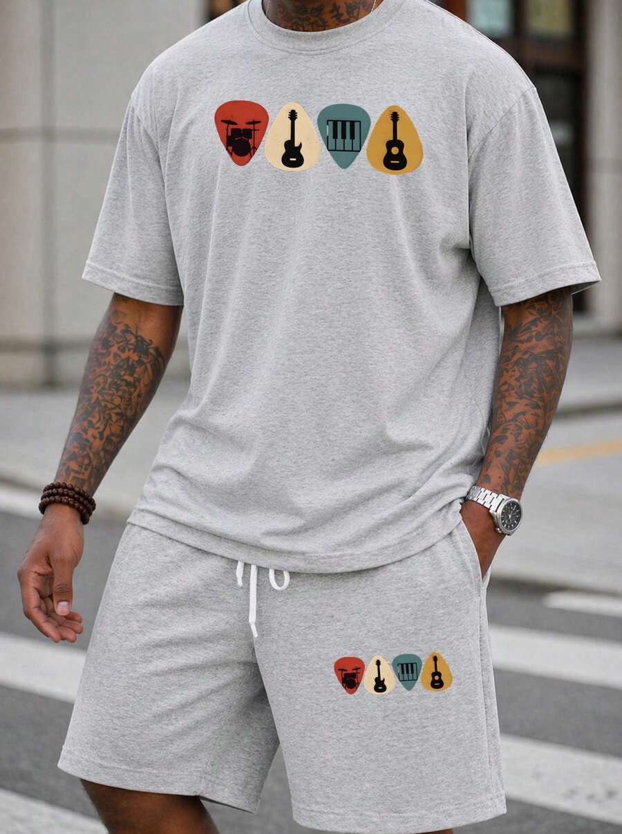 Men S 2 Piece Oversized T-Shir - Musical Instrument With A 评论和价格