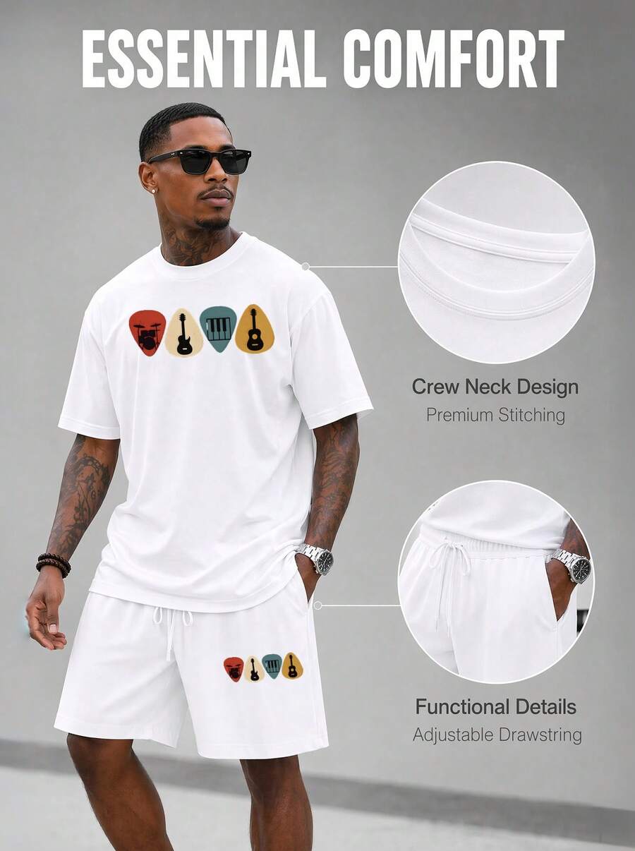Men S 2 Piece Oversized T-Shir - Musical Instrument With A 评论和价格